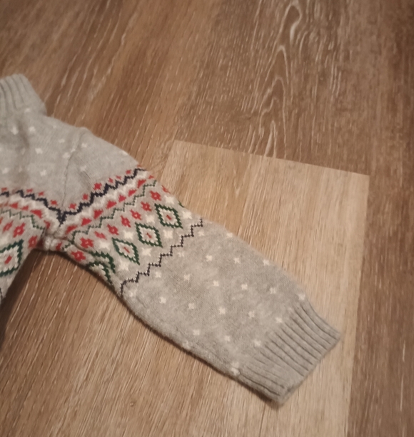 Janie And Jack Gray Fair Isle Pattern sweaters Knitted Onesie Romper Baby 6-12M - Picture 8 of 14